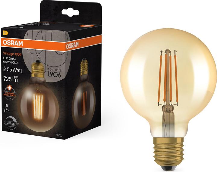 Produktbild Osram Vintage 1906 LED CLASSIC Globe Dimmable (E27, 6.50 W, 725 lm, 4 x, E)