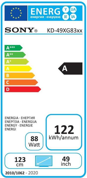 Label énergétique Sony KD49XG8305 (49", LCD, 4K, 2019)