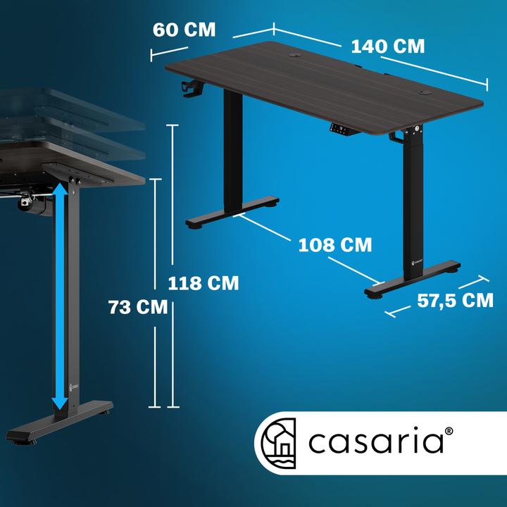 Image du produit Casaria Bureau réglable en hauteur (140 x 60 x 118 cm)