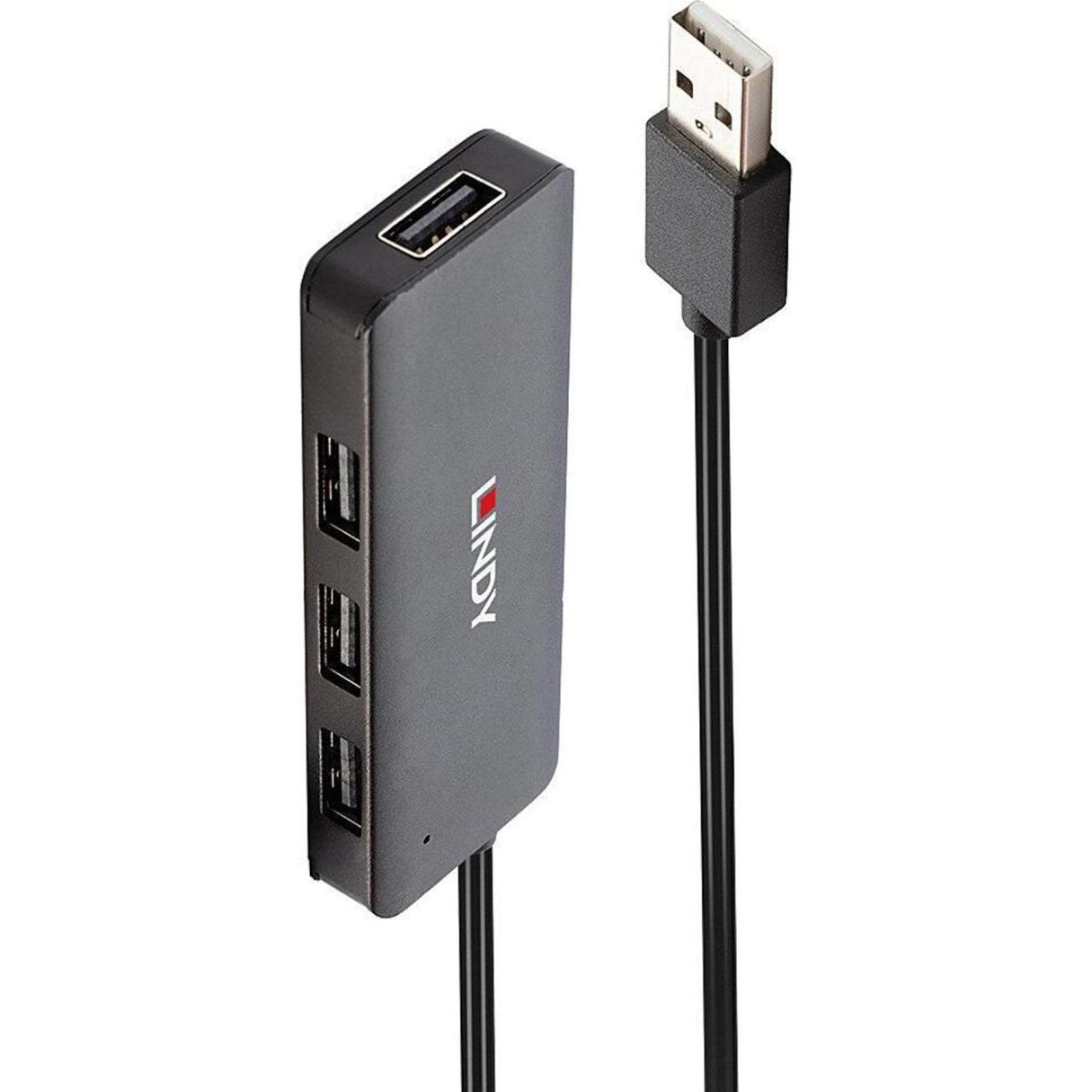 Lindy Hub USB 2.0 a 4 porte Per collegare 4 dispositivi USB 2.0 aggiuntivi (USB-A, 4 porte), Docking station + Hub USB, Nero