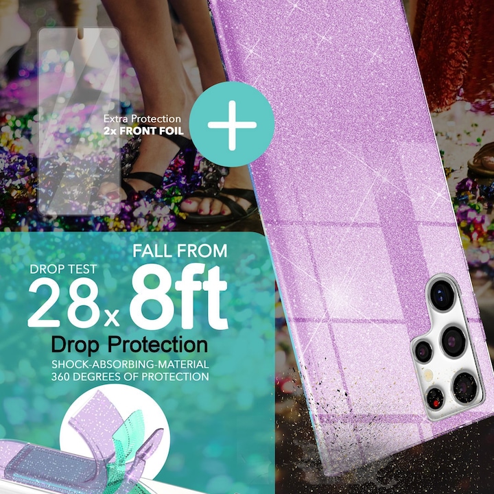Produktbild Nalia Glitzer Silikon Hülle mit 2x Displayschutz (Samsung Galaxy S23 Ultra)