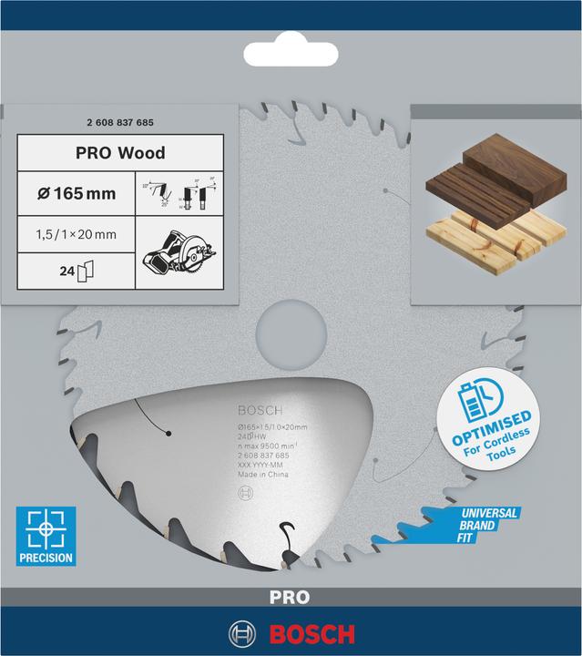 Produktbild Bosch Professional Zubehör PRO Wood cordless Kreissägeblatt, 165 x 1,5 x 20 mm