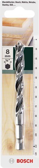 Immagine prodotto DIY Trapano per legno HSS, codolo esagonale da 1/4" D= 8,0 mm L= 112 mm (8 millimetri)