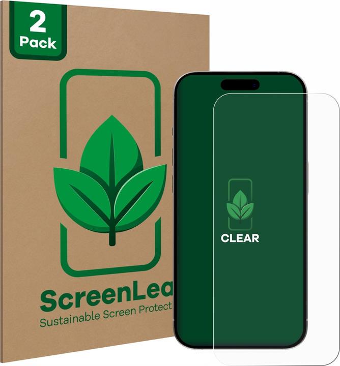 ScreenLeaf Schutzfolie nachhaltiger Displayschutz Displayschutzfolie Folie Klar Transparent (2 Stück, Apple iPhone 15 Pro)