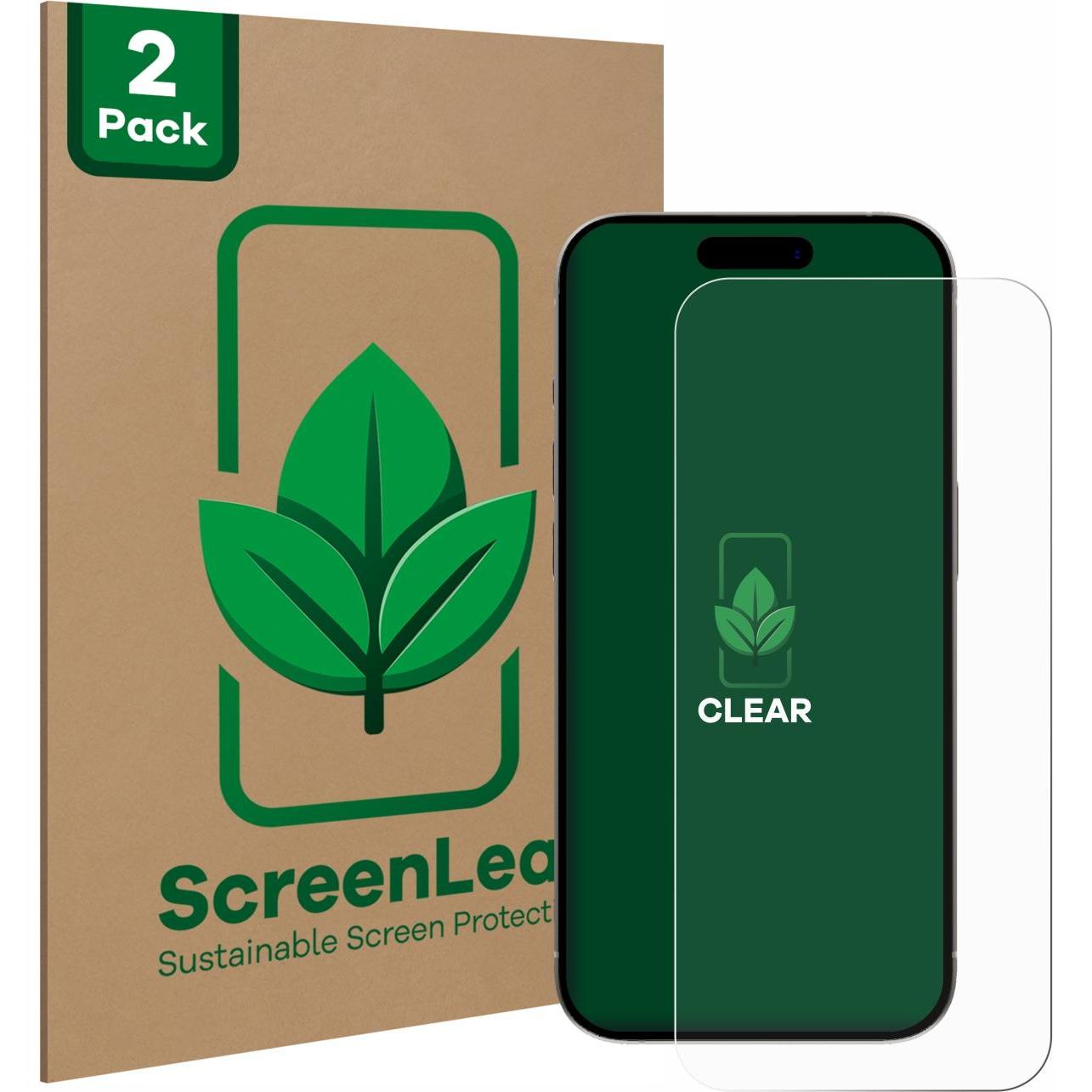 ScreenLeaf Schutzfolie nachhaltiger Displayschutz Displayschutzfolie Folie Klar Transparent (2 Stück, Apple iPhone 15 Pr...