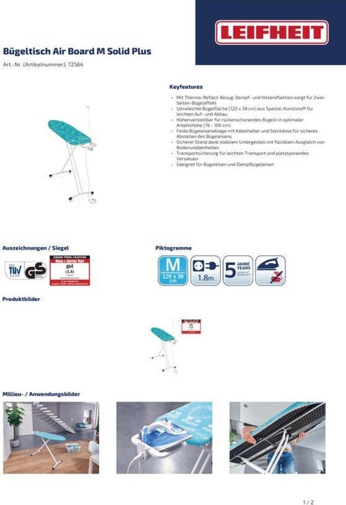 Produktbild Leifheit Bügeltisch Air Board M Solid Plus (120 x 38 cm)