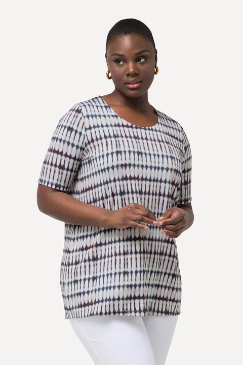 Immagine prodotto Ulla Popken Maglia in tessuto fluente con taglio svasato, stile batik, scollo rotondo e mezze maniche (42, 44)