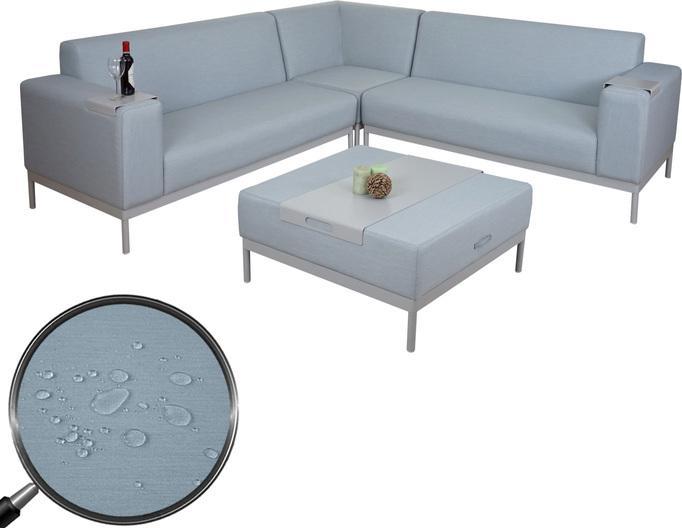 Produktbild Swisshandel24 Ecksofa, Sofa Loungesofa Couch, Stoff/Textil Indoor wasserabweisend - blau mit Ablage (Ecksofa)