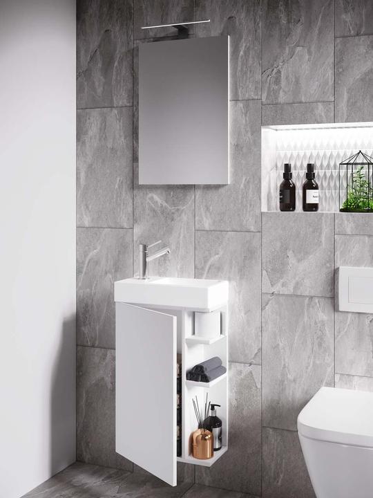 Produktbild VCM 3-tlg Badmöbel Set Gäste WC Gästebad Waschplatz Waschtisch klein schmal Lumia Spiegel