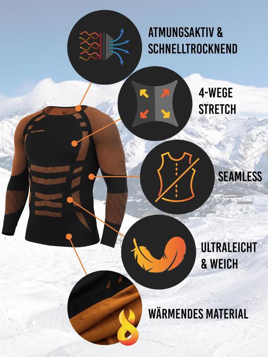 Produktbild Normani 2 x Thermooberteil Langarm Shirt Skiunterwäsche für Herren - 9874 (L, XL, L, XL)