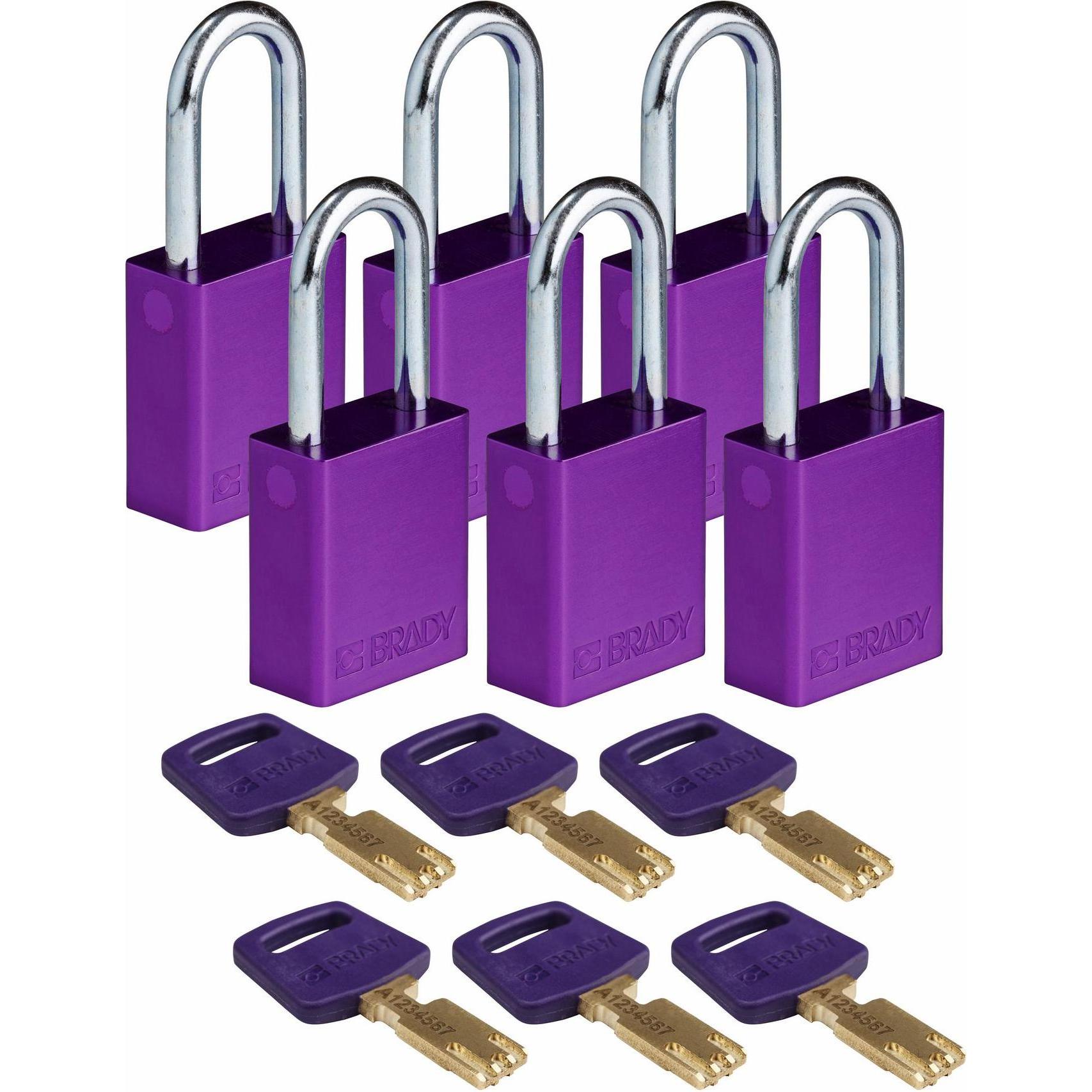 Brady, Vorhängeschloss, Safekey Aluminium-Vorhängeschloss mit Stahlbügel, Violett, 38 mm Bügelhöhe, 6.4 mm Bügeldurc