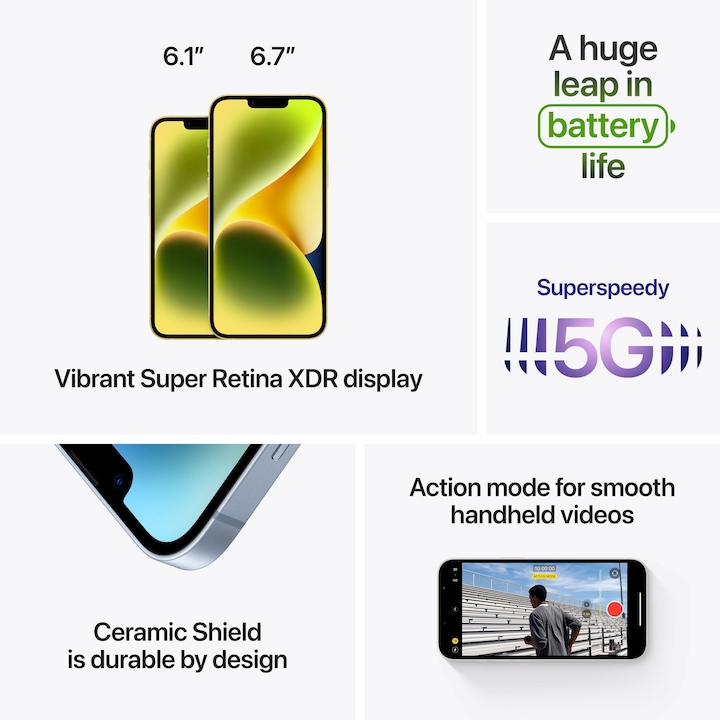 Produktbild Apple iPhone 14 (256 GB, Blue, 6.10", SIM + eSIM, 12 Mpx, 5G)