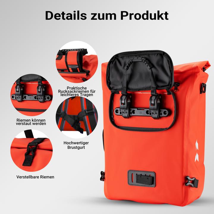 Produktbild Wiltec Gepäckträgertasche rot 25l Fahrradtasche Rucksack Gepäcktasche Laptopfach (25 l, Gepäckträgertasche)