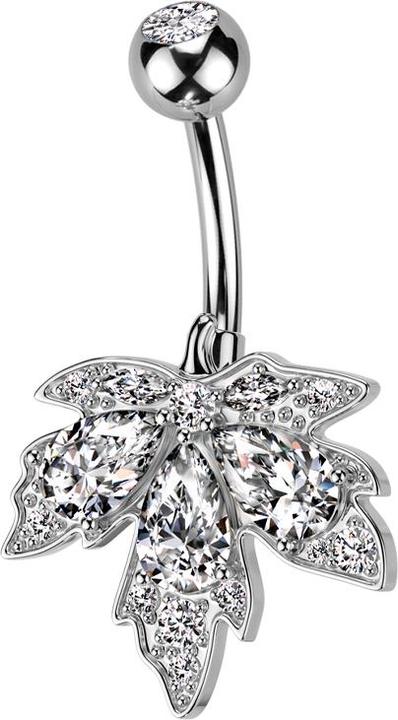 Actual product image Star Piercing Banane silber mit Kugel silber Kristall silber und Ahornblatt Kristalle silber (Brass, Surgical steel 316L)