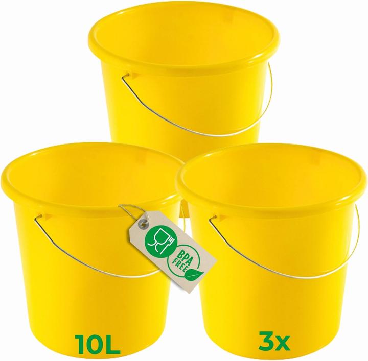 Actual product image Novaliv 3 Stück Eimer 10L Gelb mit Masseinteilung - Putzeimer 10 Liter? 28,5 cm Praktischer Allround (3 pcs.)