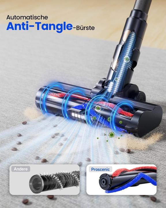 Image du produit Proscenic Aspirateur balai sans fil puissant, anti-peluches, longue autonomie, léger et silencieux