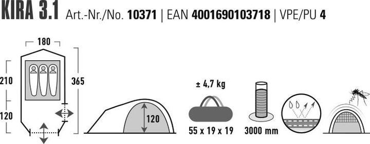 Immagine prodotto High Peak Tenda Kira 3.1 (Tenda a cupola, 4.70 kg, 3 persone)