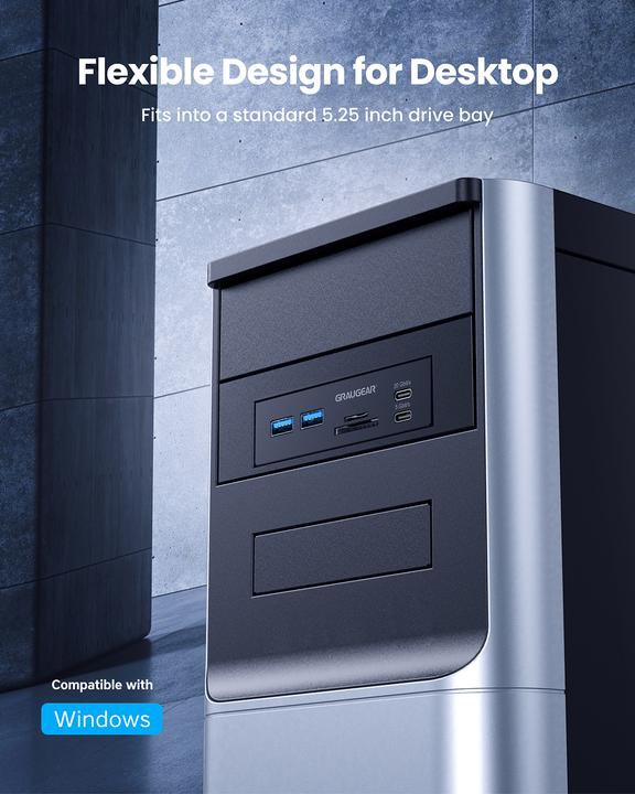 Produktbild Graugear USB-HUB+Kartenleser Frontpanel m. 2,5" SSD Rahmen
