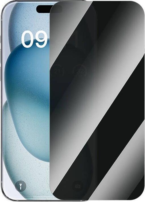 Immagine prodotto Baseus Vetro temperato Privacy Superior per iPhone 15 + 2x kit di pulizia e EasyStick (trasparente) (1 pz., Apple iPhone 15)