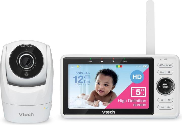 VTech WLAN-Babyfon mit Kamera, 5 Zoll HD-Display, 1080p, App-Steuerung, iOS/Android kompatibel (Babyphone mit Kamera)