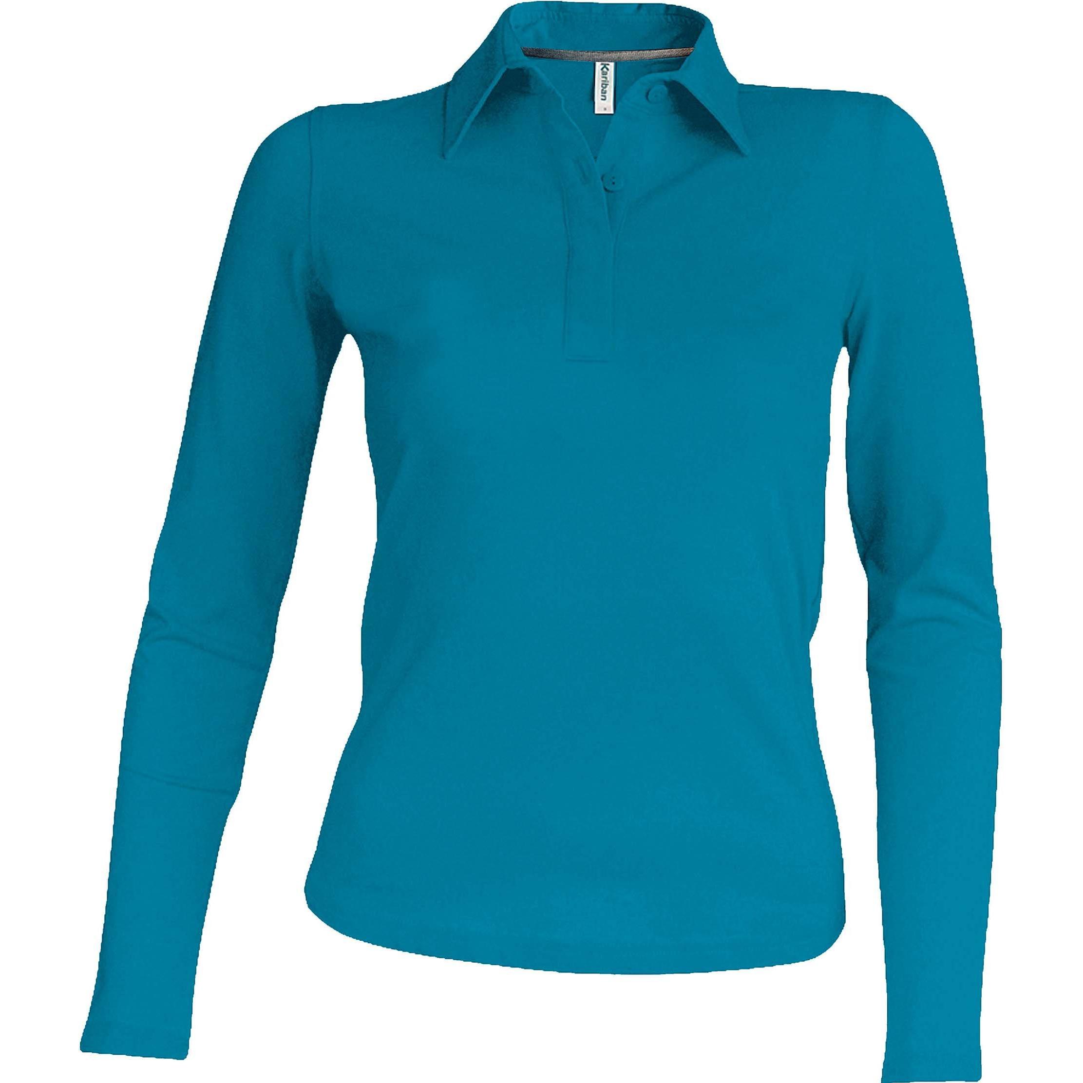 Kariban, Damen, Shirt, Damen Poloshirt mit langen Ärmeln, Blau, (XXL)