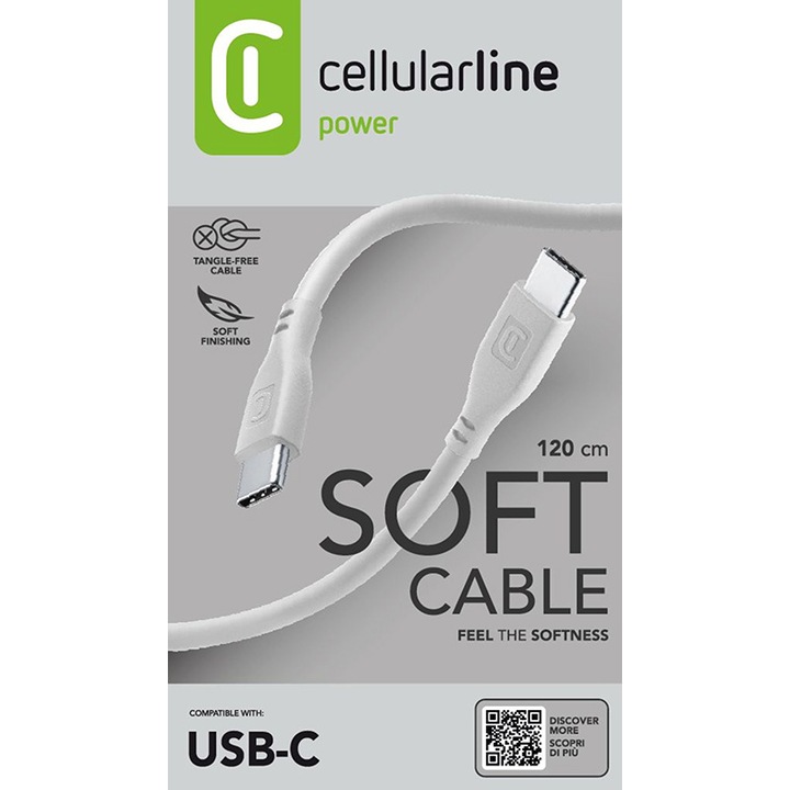Produktbild Cellularline Soft cable 120 cm - USB-C to USB-C (1.20 m, USB 3.2 Gen 1)