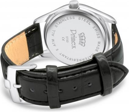 Immagine prodotto Primex Montre Swiss Made - Bracelet Cuir Noir - Cadran Blanc - Etanche 50 M (Orologio da polso analogico, 25 mm)