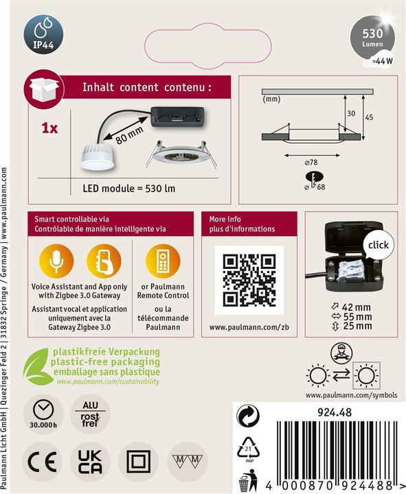 Produktbild Paulmann Einbauleuchte Nova Zigbee (530 lm)