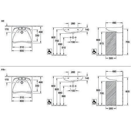 Thumbnail - Villeroy & Boch, Waschbecken, Waschbecken ViCare unterfahrbar 60 x 49 cm wei 71196101 (490 mm, 600 mm)