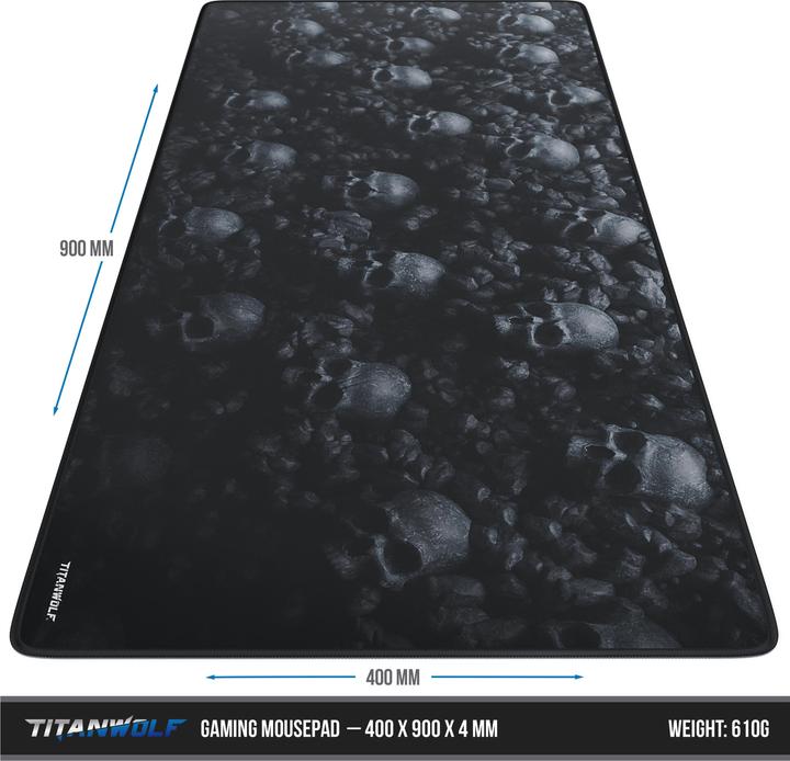 Produktbild Titanwolf Gaming Mauspad XXL, glattes Stoffgewebe, Speed Mausmatte 900 x 400mm grosse Fläche, Skulls (Wide)
