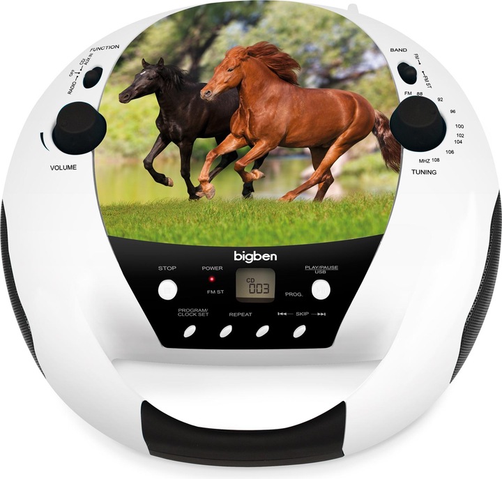 Actual product image Bigben CD52 - Draagbare Radio CD-Speler - Paarden - Wit/Zwart