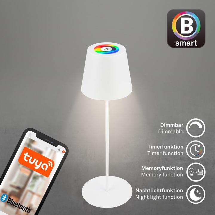 Image du produit Briloner COLORIS Smart Bluetooth RGB/W Lampe de bureau LED rechargeable, Blanc, App (300 lm)