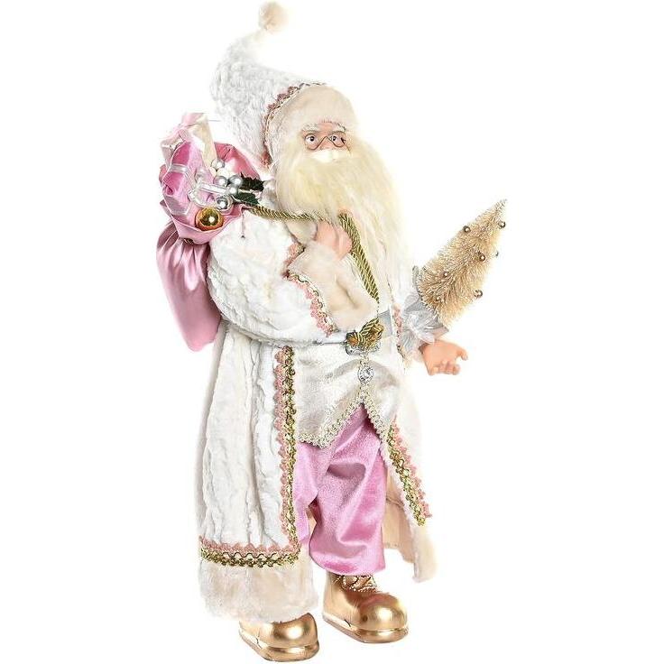 DKD Home Decor, Decorazione natalizia, Deko-Figur Weihnachtsmann Weihnachten Grau Rosa PVC Holz 32 x 20 x 60 cm