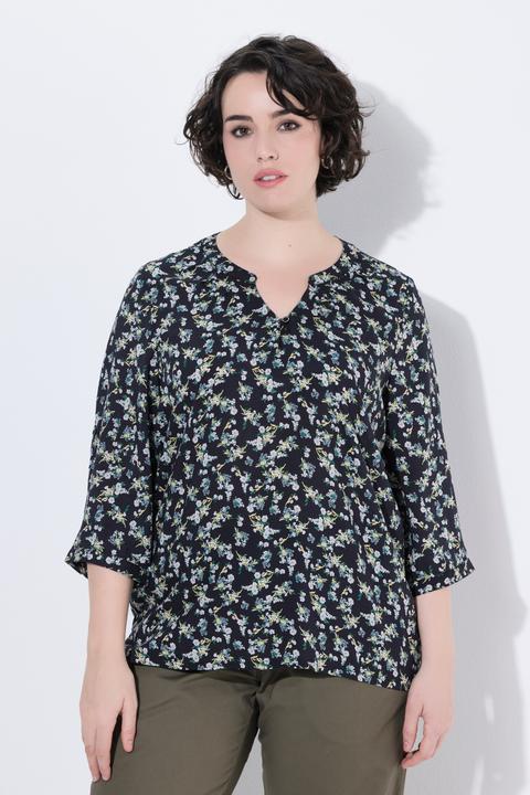 Actual product image Ulla Popken Soft Floral Modal Split Neck Blouse (46)