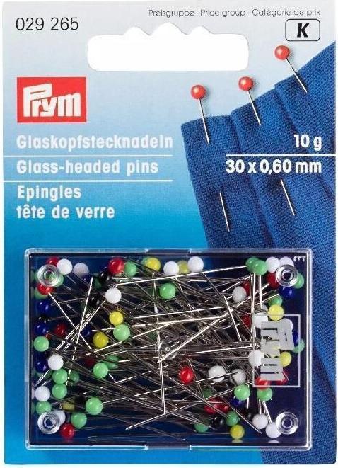 Image du produit Prym Epingles à tête de verre, blanches 0.80 x 48 mm, boîte de 30 g, acier