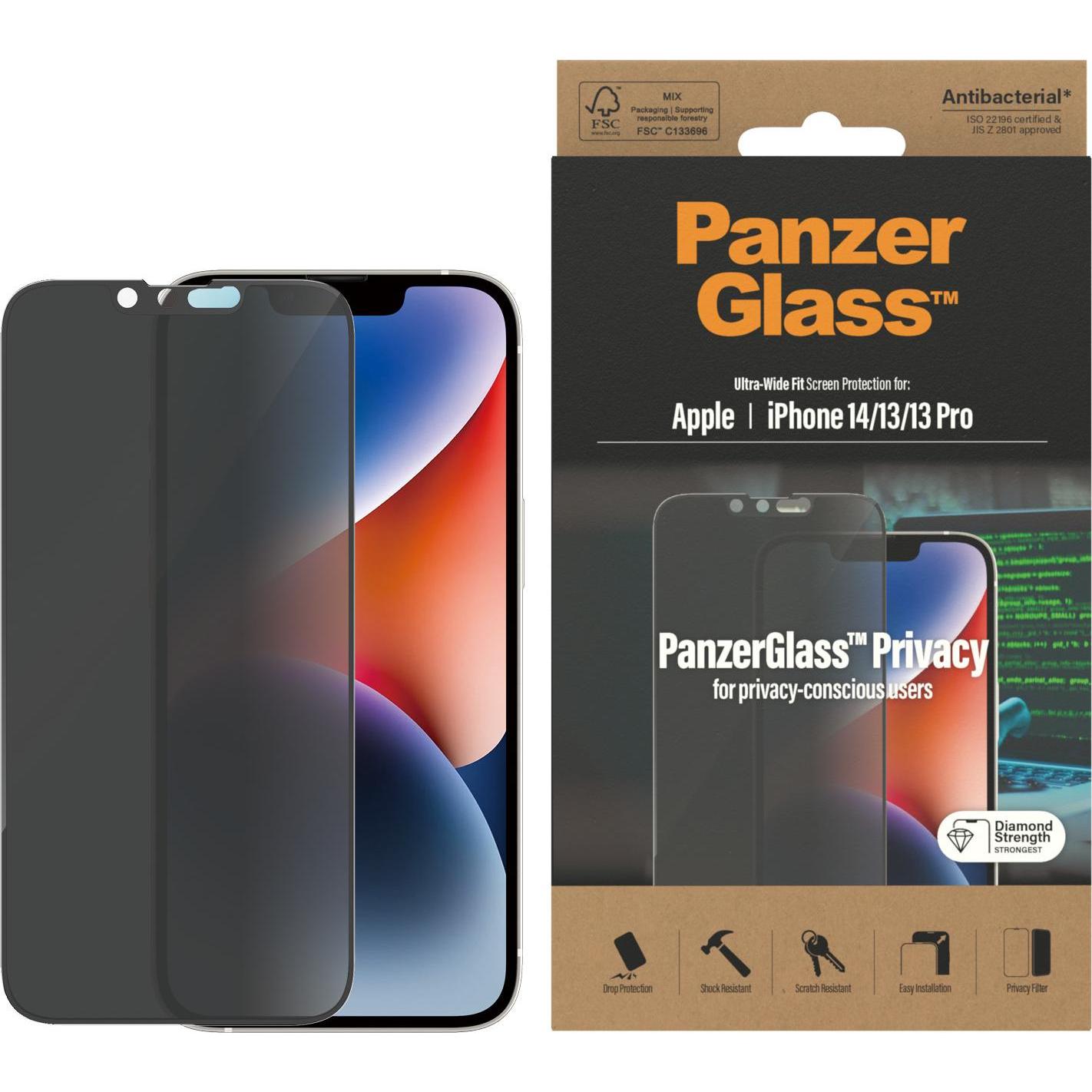 PanzerGlass  Displayschutz Privacy iPhone 14 13 13 Pro Ultra Wide Fit, Apple, Apple - iPhone 14, Apple - (50 Stück, Appl...