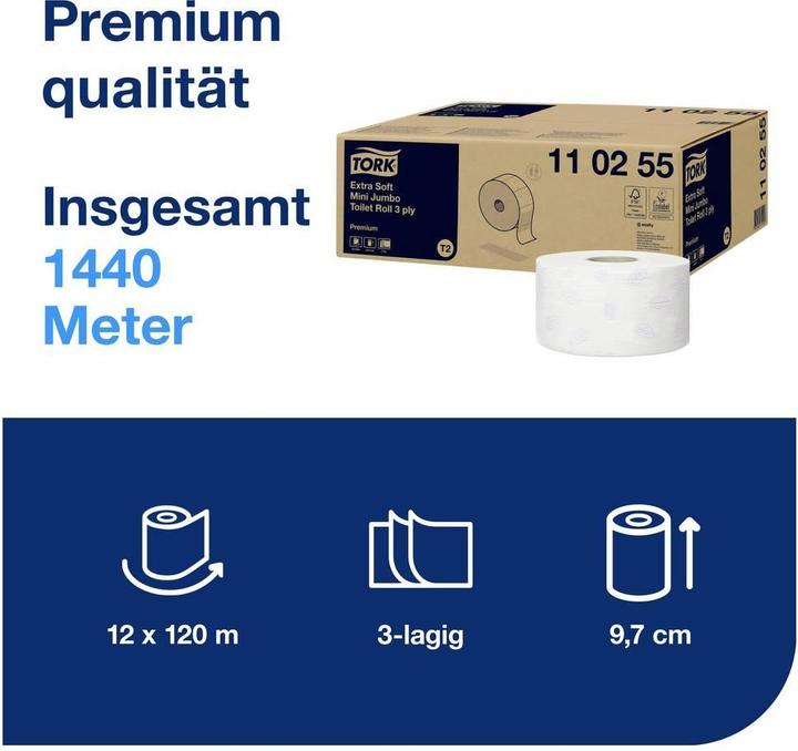 Actual product image Tork Toilet paper Mini Jumbo 3-ply paper white 600 sheets/rl. 12 Rl./Pack. (12 pcs.)