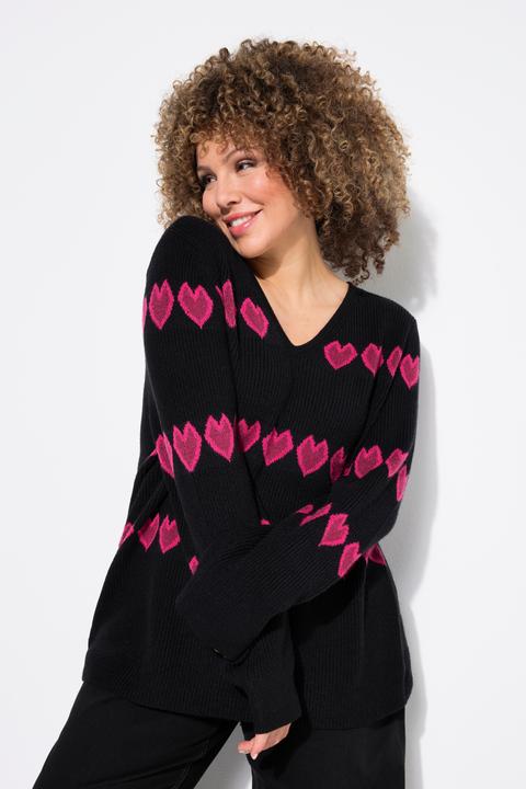 Produktbild Ulla Popken Pullover, Herzen, V-Ausschnitt, Langarm (50, 52)