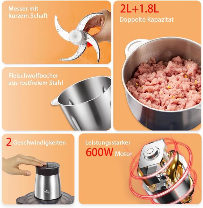 Actual product image Bear Rock Elektrischer Zerkleinerer mit 4-Klingen (2000 ml)