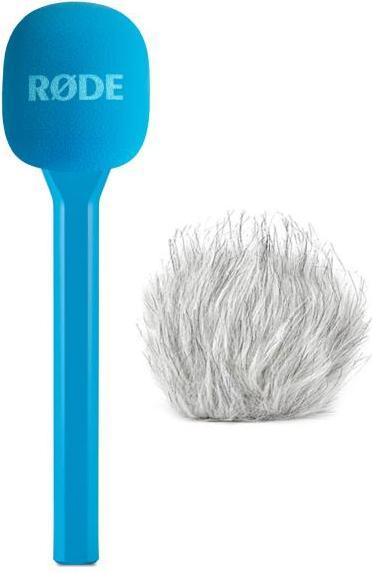 RØDE Handadapter Interview GO Blau mit Fell-Windschutz