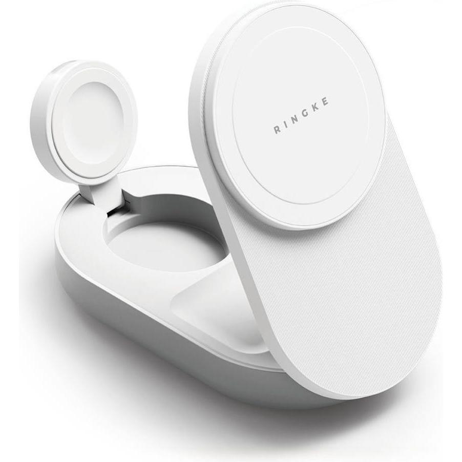 Ringke Qi2.2 25w 3in1 Magnetischer MagSafe Drahtloser Faltladegerät Weiss (25 W), Caricabatteria senza fili, Bianco