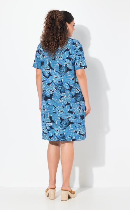 Image du produit Ulla Popken Robe en jersey imprimé feuilles, décolleté en V et manches courtes, coupe évasée (42, 44)