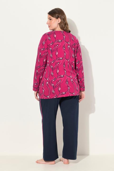 Produktbild Ulla Popken Pyjama, floraler Druck, V-Ausschnitt, Langarm (50, 52)