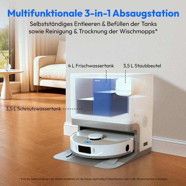 Produktbild Medion Saug- und Wischroboter MD 12039 X55 SW+ Grau/Weiss (10000 Pa)