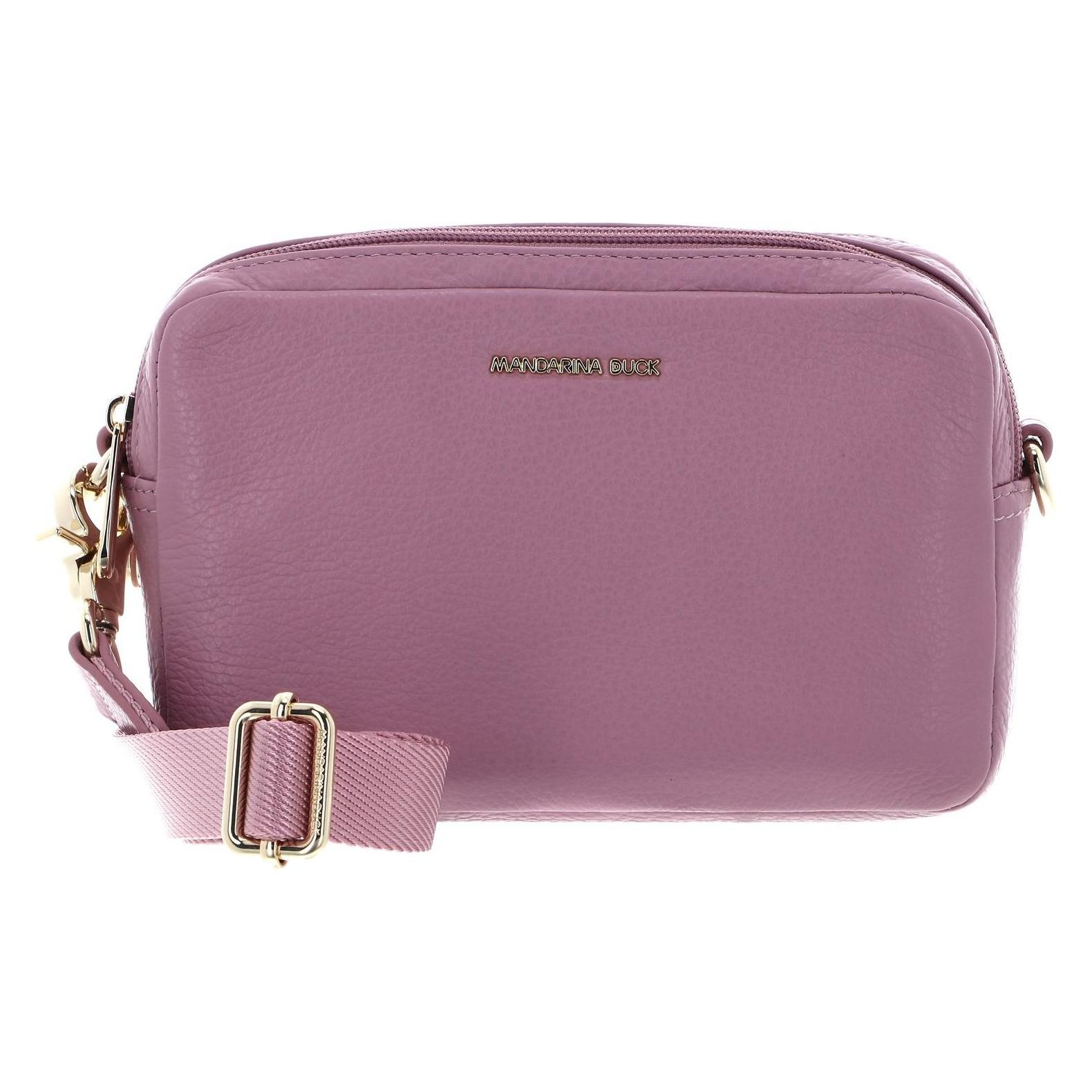 Mandarina Duck, Damen, Handtasche, Kleine Vierkante Leder-Schultertasche Mit Verstellbarem Riemen Und Doppeltem Reissverschlussfach, Rosa