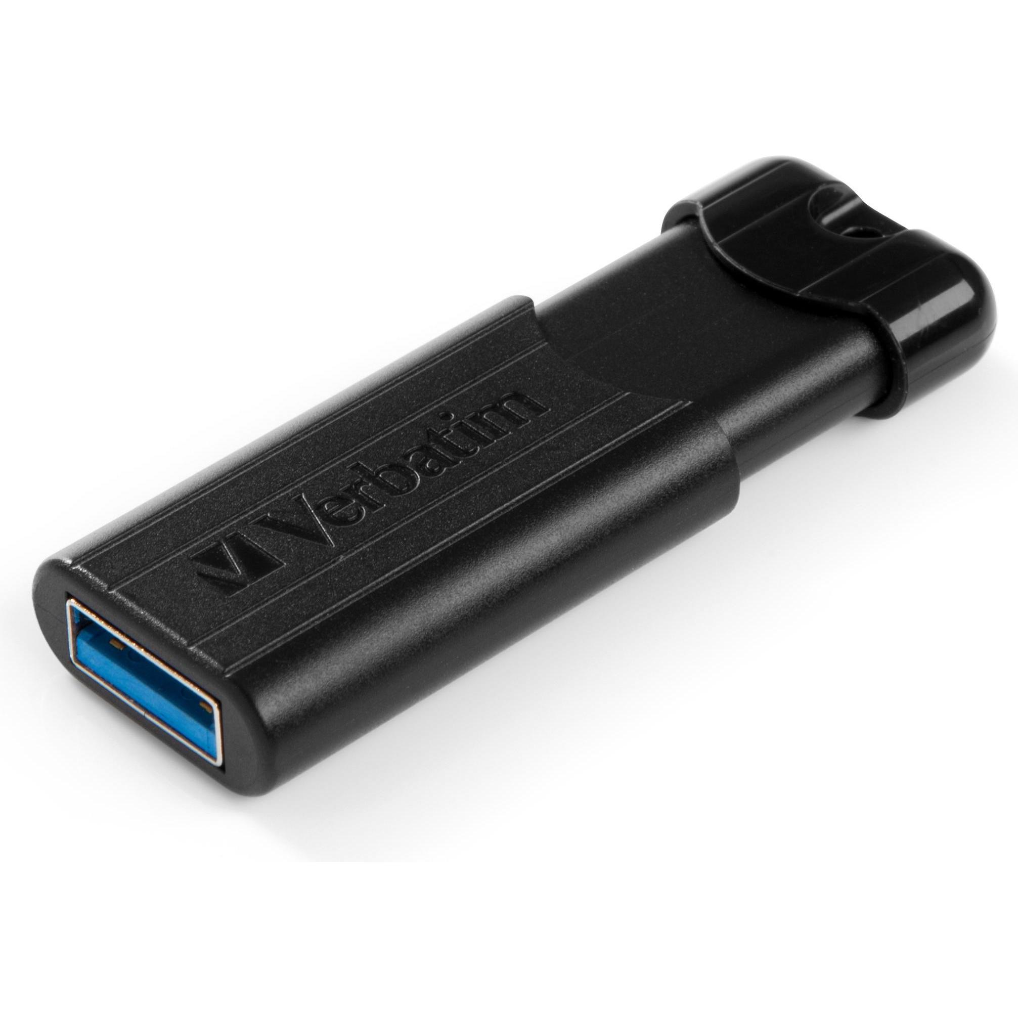 Verbatim PinStripe USB-Stick (128 GB, USB 3.0, USB-A), USB Stick, Schwarz