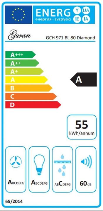 Label énergétique Gurari GCH 971 BL 80 Diamond (Hotte murale)