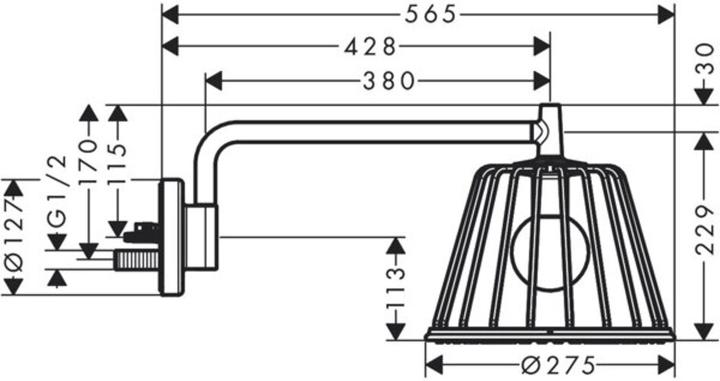 Actual product image Axor Starck ShowerSelect LampShower 1jet with shower arm 380 mm, wall connection (1 Beam type, 13 l/min)