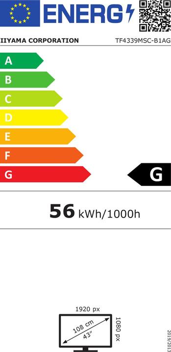 Label énergétique iiyama TF4339MSC-B1AG (1920 x 1080 pixels, 43")