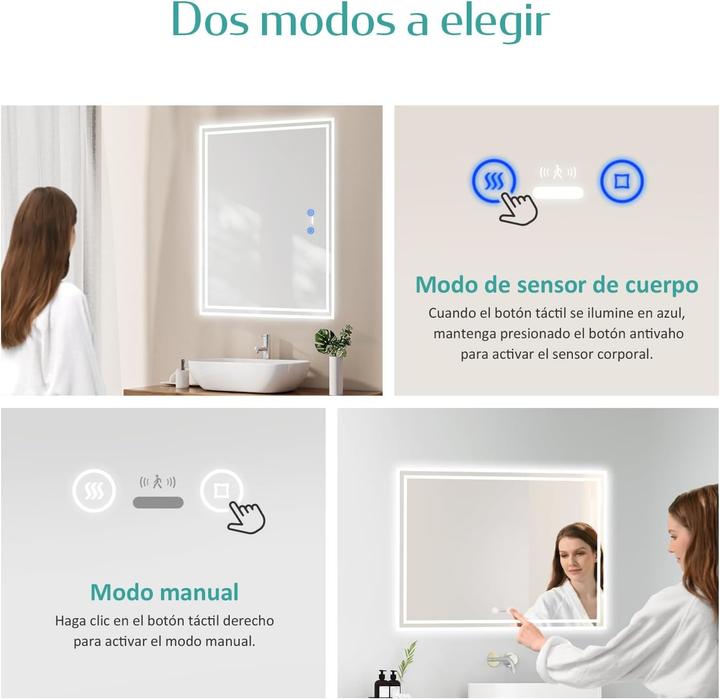 Productafbeelding Emke Motion Sensor LED Bathroom Mirror with Anti-Condensation and 3 Dimmable Light Colors (50 x 70 cm)